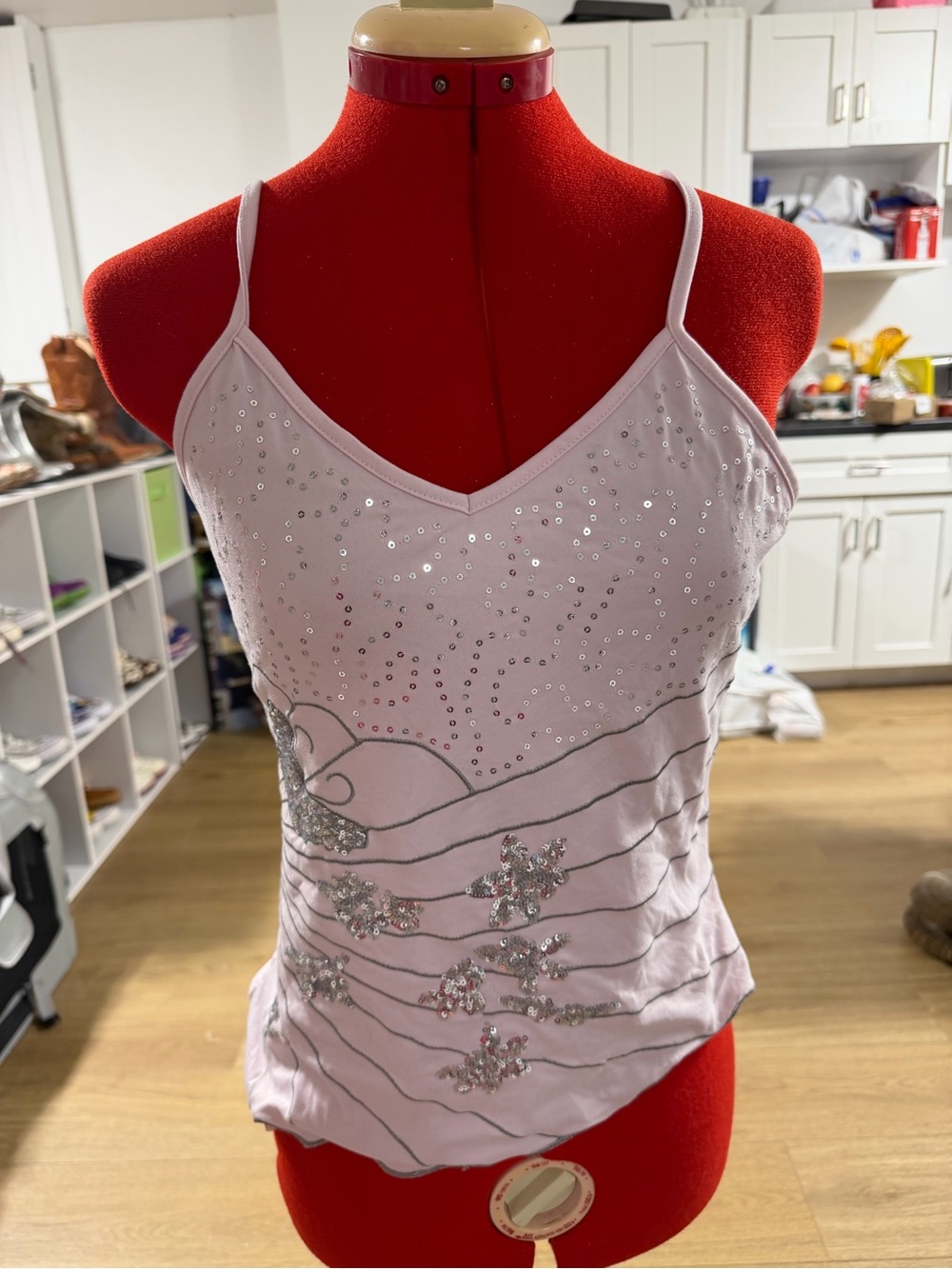 Spaghetti Strap Embellished Beaded Pink Cami